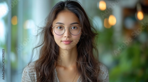 Portrait of a beautiful young asian woman wearing eyeglasses