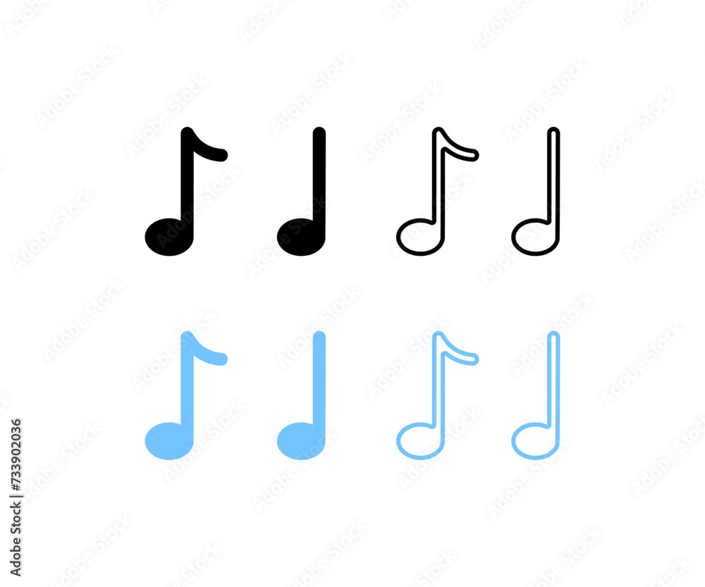 Musical notes icons set. Silhouette and flat style. Vector icons Musical notes icons set. Silhouette and flat style. Vector icons