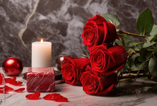 red roses with burning candles