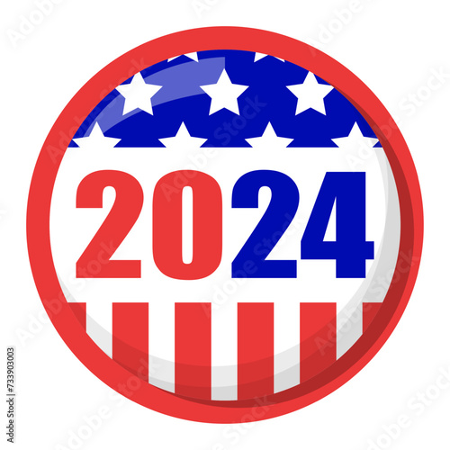 Election pin 2024 vector isolated. National campaign, vote for republicans or democrats, elections in USA. Democracy and patriotism.