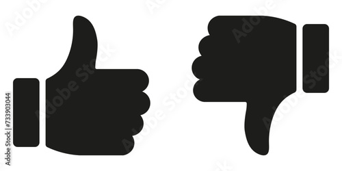 Thumb up and thumb down flat icon. Vector illustration photo