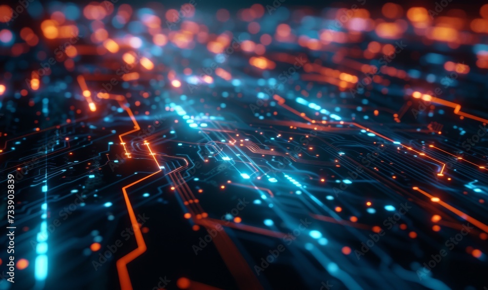 Abstract fiber optic technology glowing background with bokeh Abstract fiber optic technology glowing background with bokeh