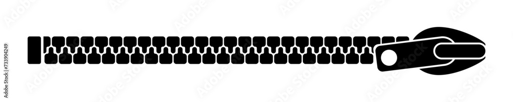 Long zipper vector icon. Black silhouette with closed zipper. Closure fastener.
