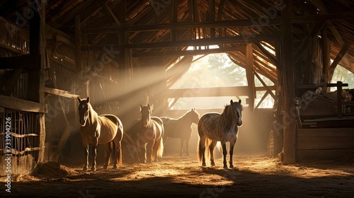 sddle horses in a barn