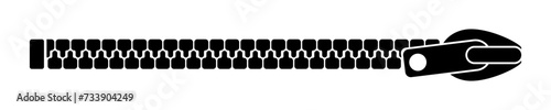 Long zipper vector icon. Black silhouette with closed zipper. Closure fastener.