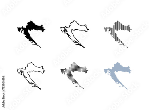 Outline map of Croatia. Silhouette, linear and flat style. Vector icons