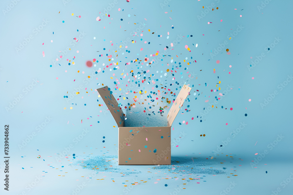 April fools day concept - box with confetti - obrazy, fototapety, plakaty 