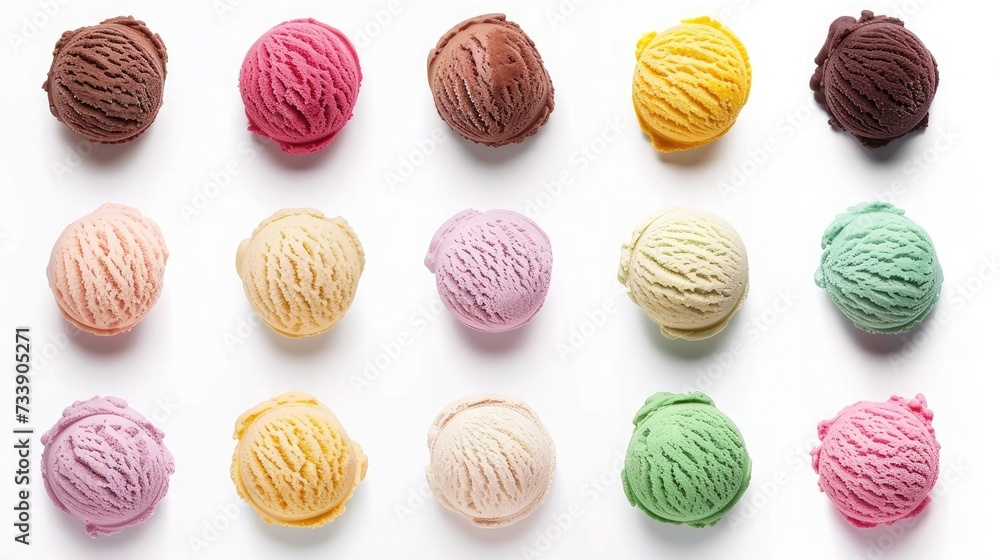Ice cream scoops collection on white background Ice cream scoops collection on white background