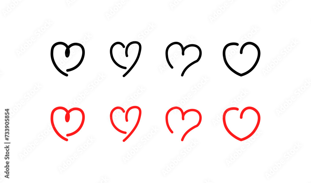 Heart drawn icons set. Linear and flat style. Vector icons Heart drawn icons set. Linear and flat style. Vector icons