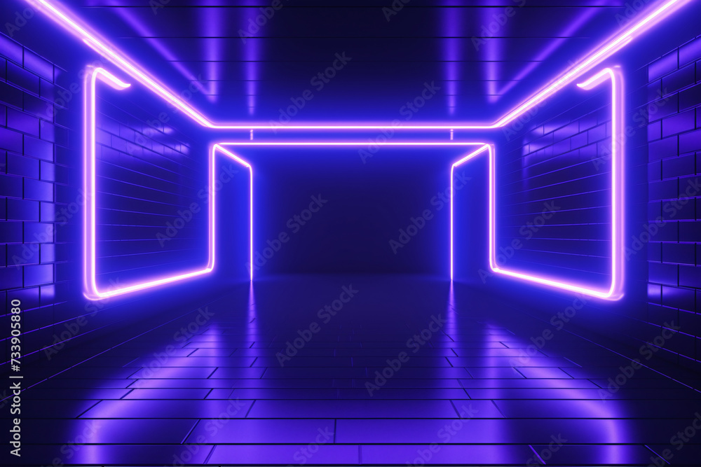 Futuristic Neon Tunnel with Blue and Pink Laser Glow Geometric Futuristic Neon Tunnel with Blue and Pink Laser Glow Geometric