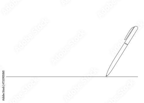 Pen write, one continuous line drawing. Writing thin stroke. Minimalism simple linear style. Study, education, business document concept. Doodle hand drawn continuous contour. Vector