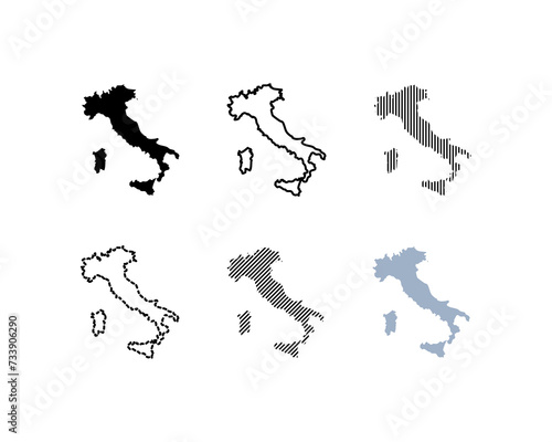 Outline map of Italy. Italy map. Silhouette, linear and flat style. Vector icons