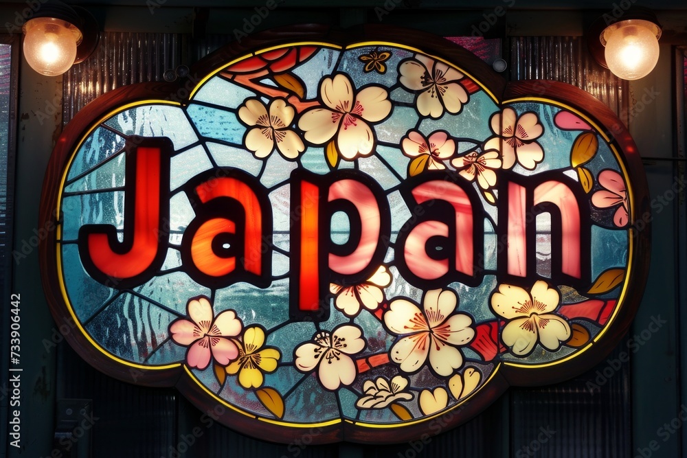 Obraz premium 「Japan（日本）」の文字が入ったステンドグラスのグラフィック（ロゴ・Japanのロゴ）