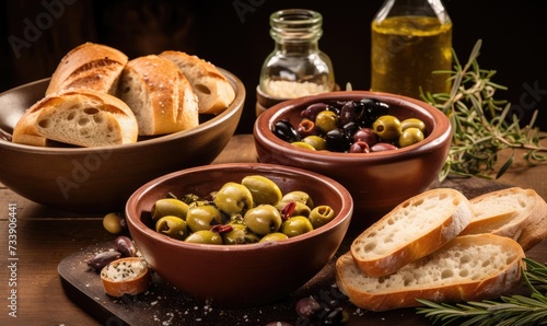 A Table of Delight: Olives, Bread, and Mediterranean Goodness
