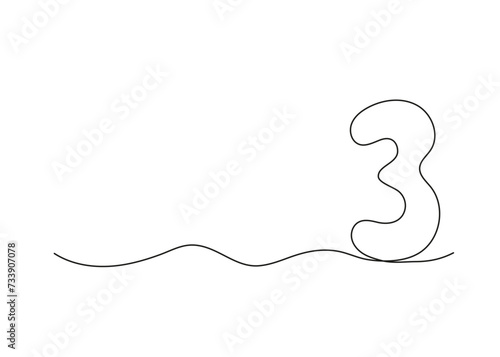 Number three, continuous one line drawing. Black hand drawn single minimalist line isolated number. Vector line figure