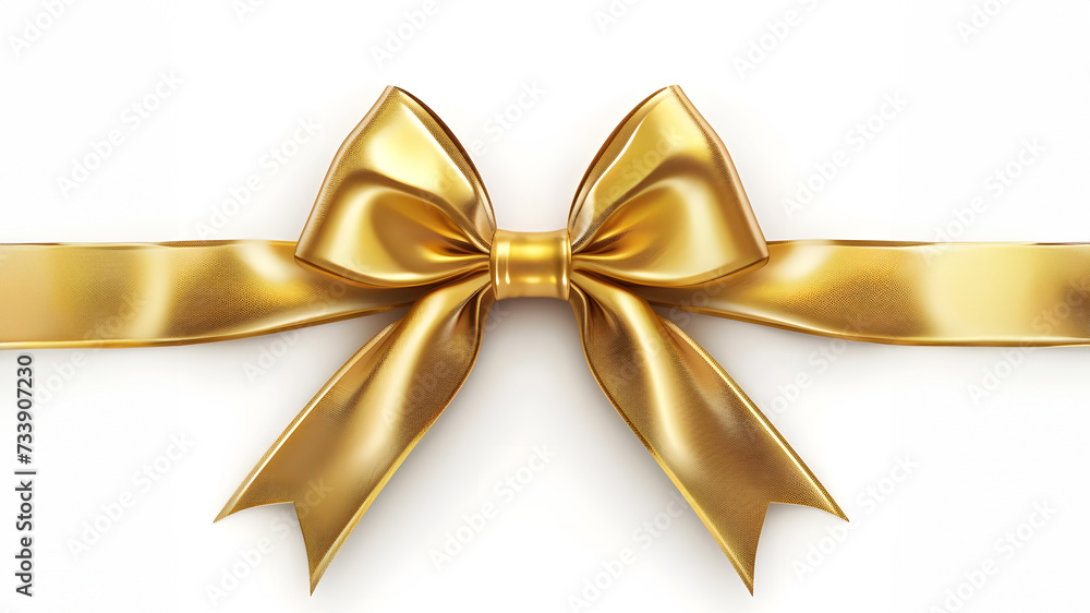 Gold bow for Christmas and birthday present banner isolated on white background Gold bow for Christmas and birthday present banner isolated on white background