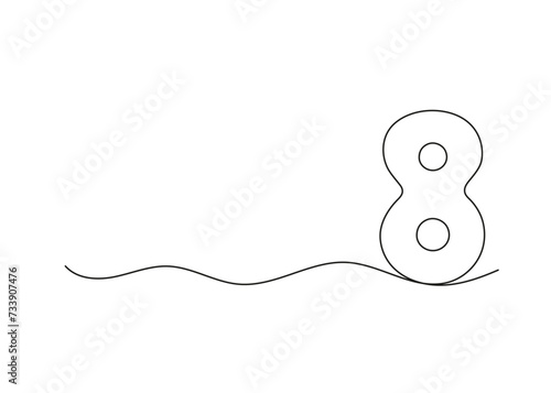 Number eight, continuous one line drawing. Black hand drawn single minimalist line isolated number. Vector line figure