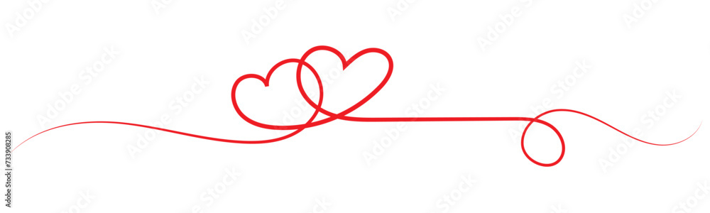 Calligraphic heart shape banner. Line art ribbon. Valentine's Day border on isolated background. vector file.