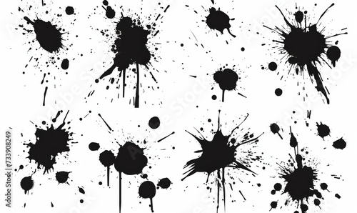 Black grunge splatters for your design. Abstract painted background templates. Big set of grungy splashes
