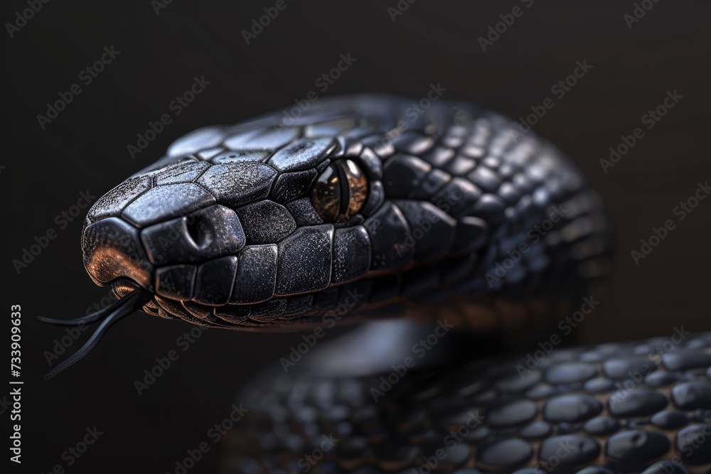 Snake profile portrait on black background - generative ai Snake profile portrait on black background - generative ai