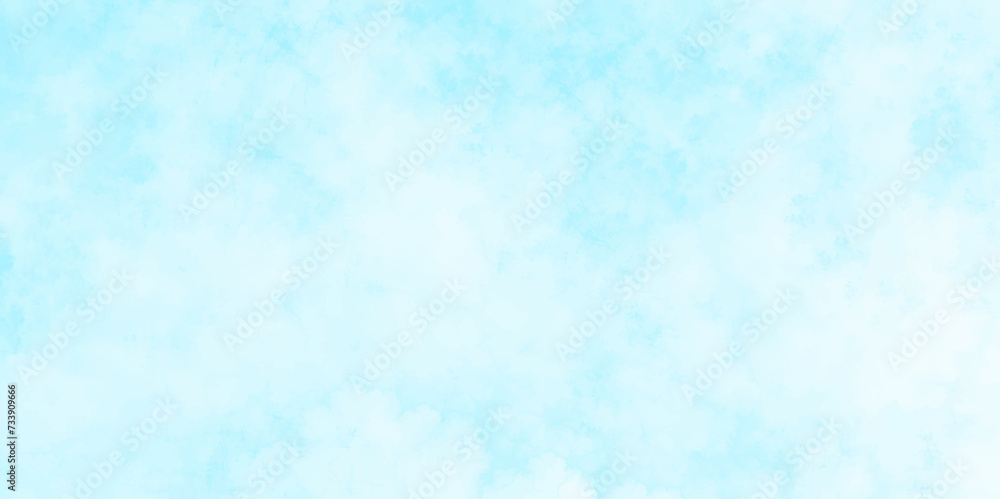 Blue sky with white clouds Abstract nature background of romantic summer. Sunny sky blue light watercolor aquarelle painting brush effect.  Fantastic fuzzy and puffy blue sky for design.