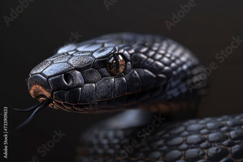 Snake profile portrait on black background - generative ai