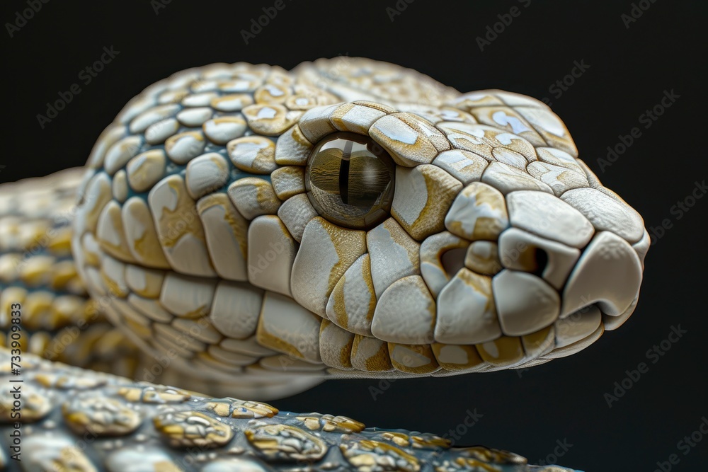Snake profile portrait on black background - generative ai Snake profile portrait on black background - generative ai