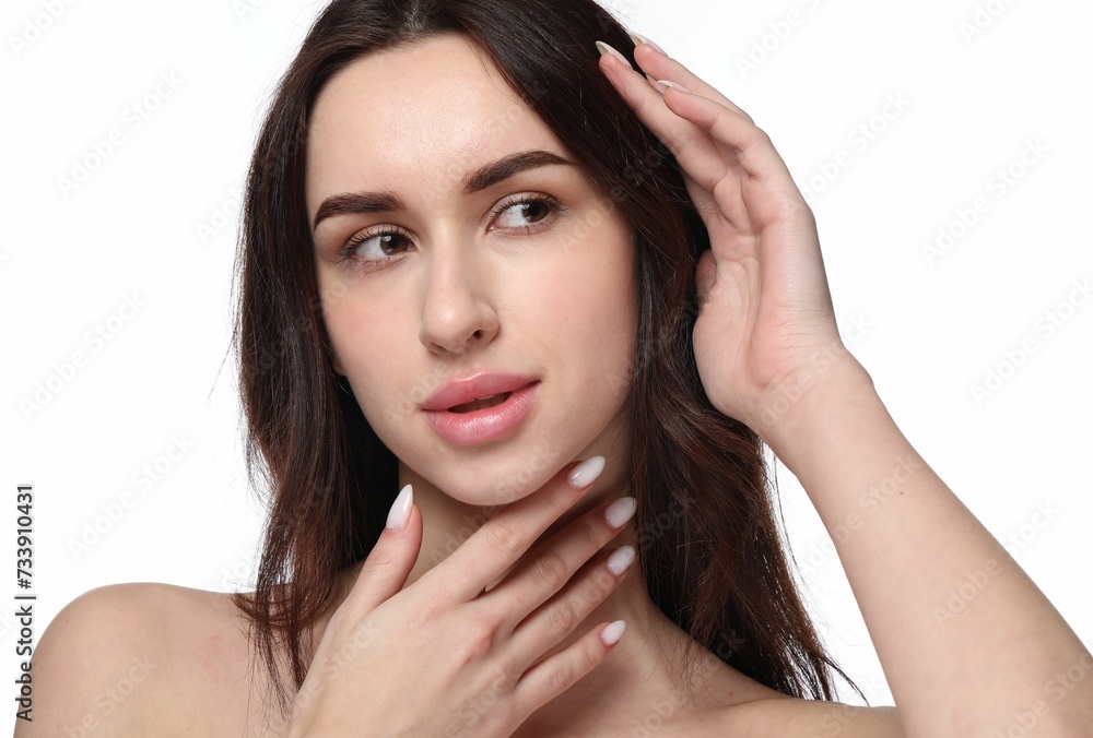Portrait of beautiful young woman on white background Portrait of beautiful young woman on white background