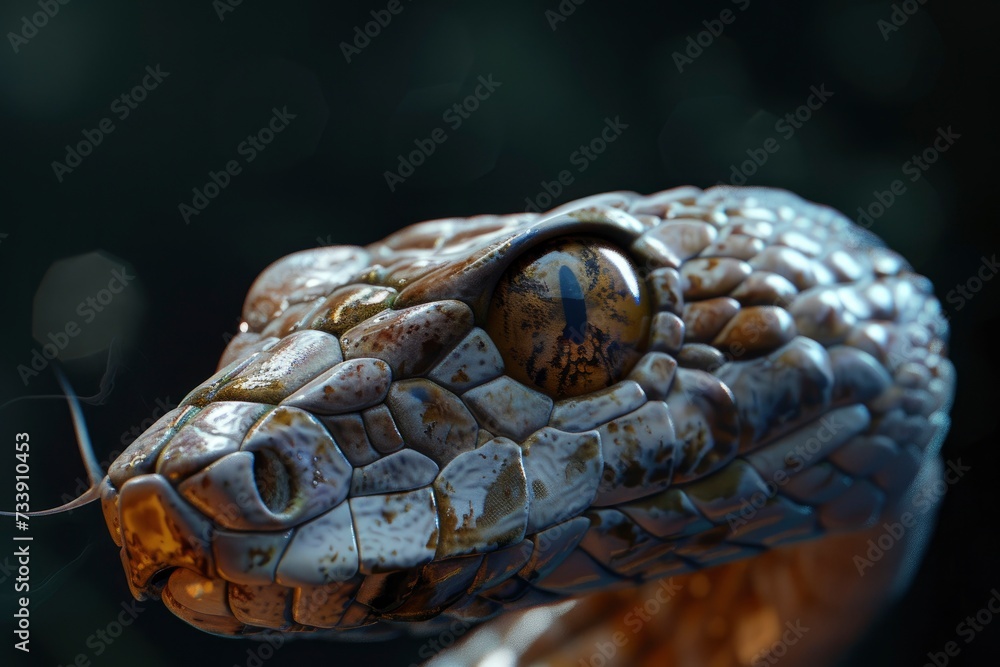 Snake profile portrait on black background - generative ai Snake profile portrait on black background - generative ai