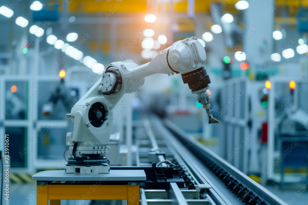 Automatic assembly robot arm in smart industrial factory for assembly product,.Automated production industry, robot arm in production line zone. Automatic assembly robot arm in smart industrial factory for assembly product,.Automated production industry, robot arm in production line zone.