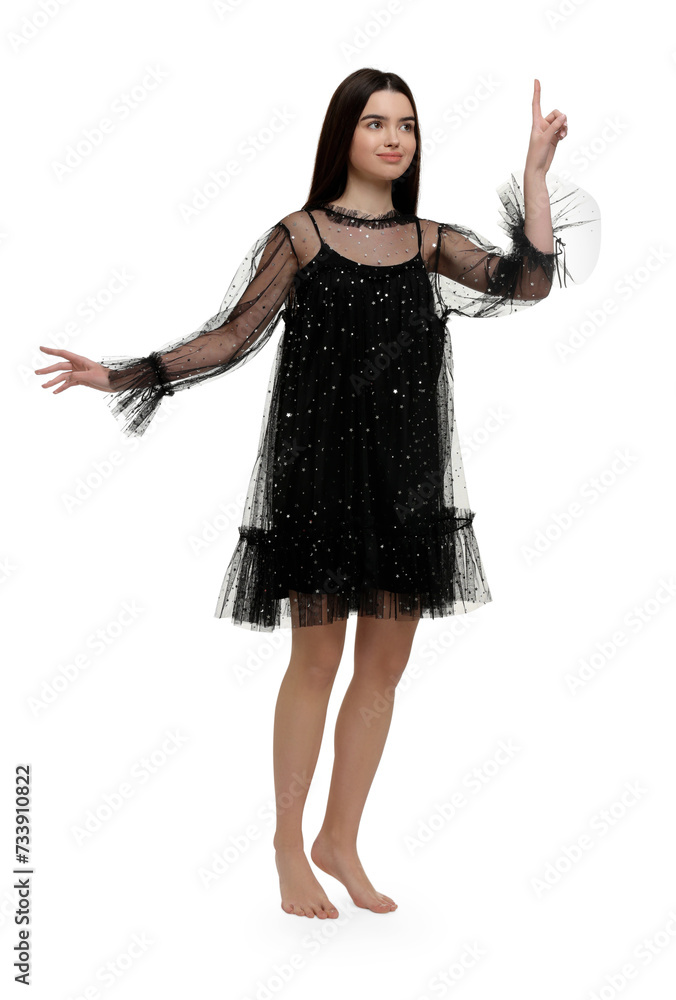 Girl in beautiful dress on white background Girl in beautiful dress on white background