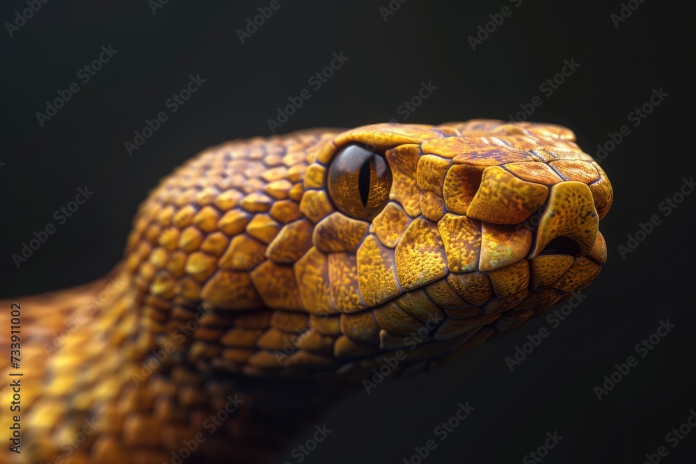 Snake profile portrait on black background - generative ai Snake profile portrait on black background - generative ai