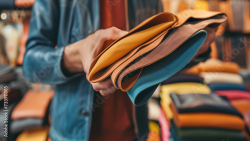 A Close-Up of Calfskin Fabric in a Leather Shop