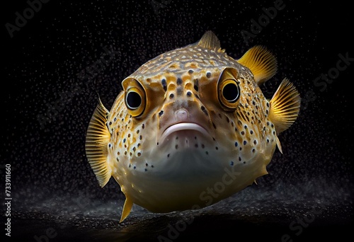 Yellowspotted burrfish  is in a defensive position. Generative AI photo