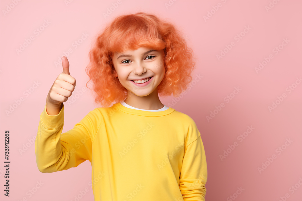 Young pink haired woman over isolated colorful background with thumb up Young pink haired woman over isolated colorful background with thumb up