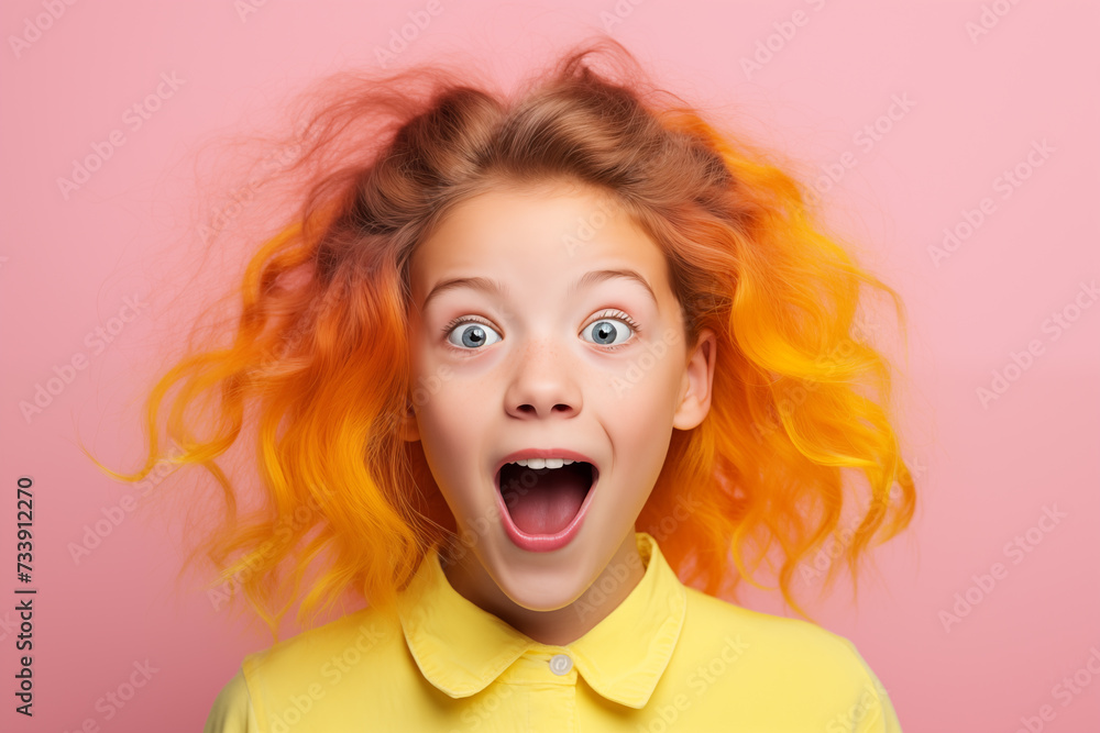 Young pink haired woman over isolated colorful background