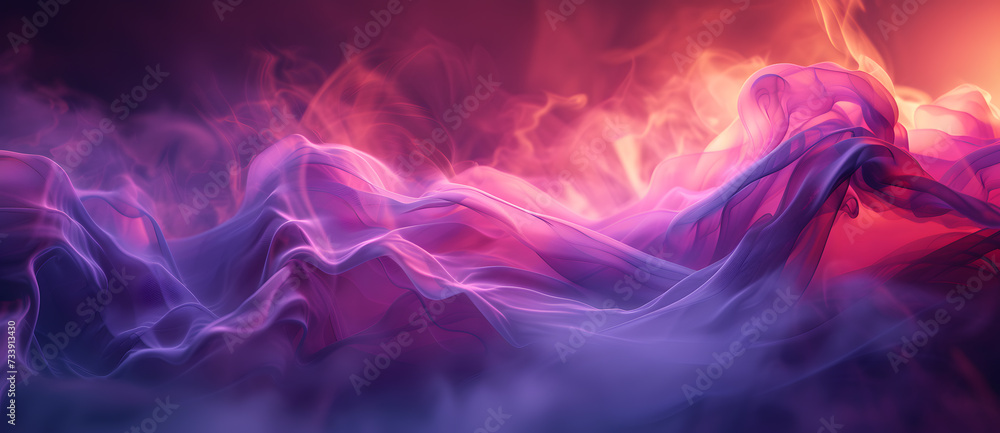 Abstract mist color smoke magenta and purple background with digital particles and waves
