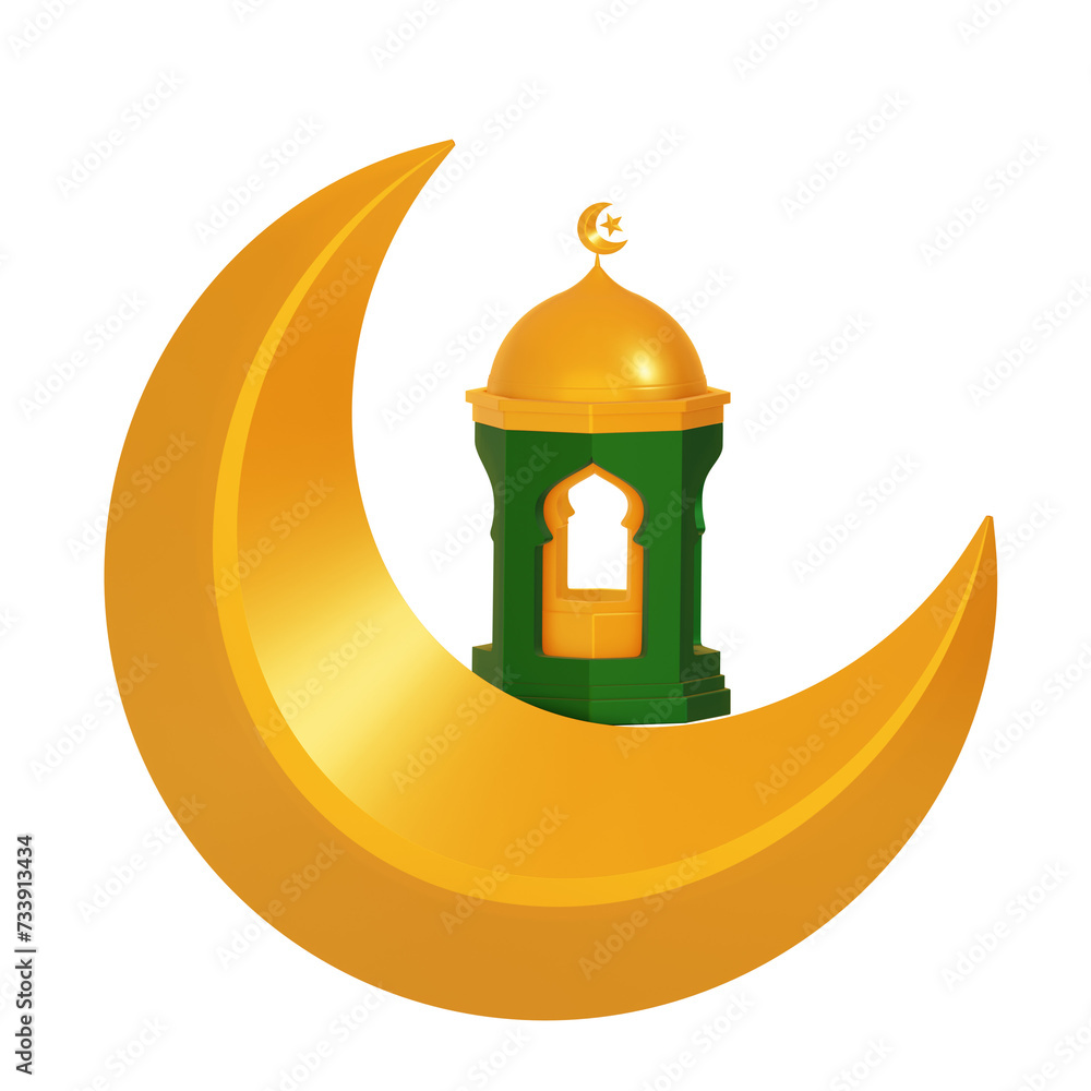 crescent with dome mosque 3D Illustration crescent with dome mosque 3D Illustration