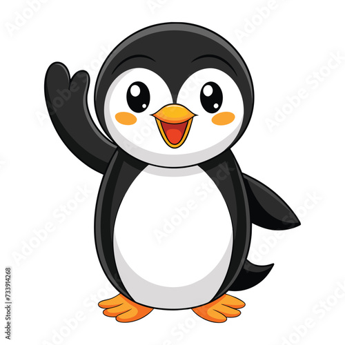 Cute penguin cartoon waving on white