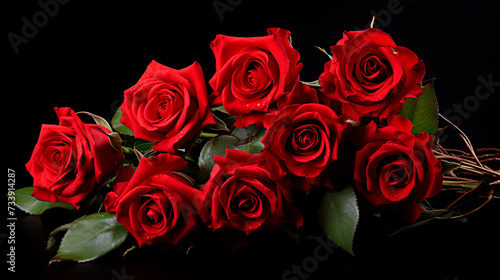 a bunch of red roses on a black background