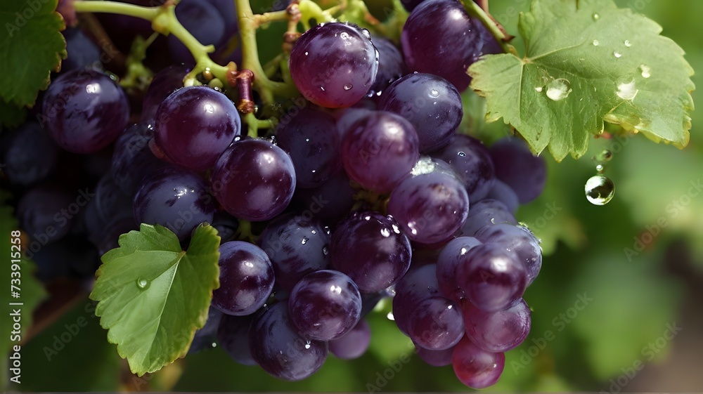 A fresh bunch of grapes fruits, crystal clear dews, AI generated A fresh bunch of grapes fruits, crystal clear dews, AI generated