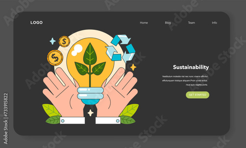 Social entrepreneurship night or dark mode web banner or landing page. Business' responsibility on society and environment. Implementing solutions for sustainable development. Flat vector illustration