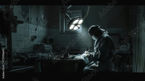 A surgeon performing an operation in an operating room
 photo