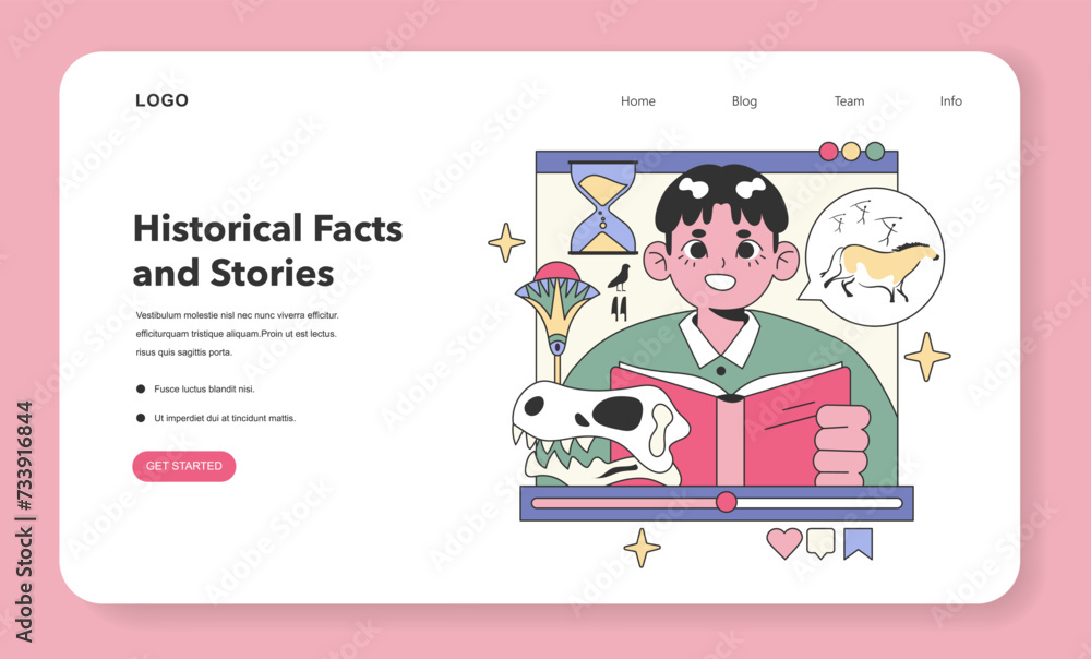 Historical Facts and Stories concept. Discovering the past through engaging visuals of artifacts and timelines. Educational journey in history. Flat vector illustration. Historical Facts and Stories concept. Discovering the past through engaging visuals of artifacts and timelines. Educational journey in history. Flat vector illustration.