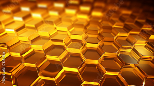 The digital image in a honeycomb pattern is glowing yellow and glows like gold.