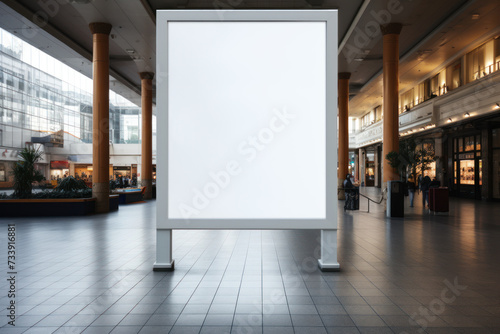 Blank white poster in the shopping mall. The concept of advertising space and its rental