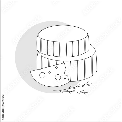 heads of Dutch or Swiss cheese with a sprig of rosemary. vector icon for app or website