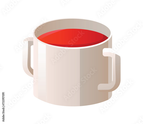 Ukrainian dish of colorful set. In this illustration meticulous design meets cheerful cartoon elements to showcase a tempting borsch on a white background. Vector illustration.