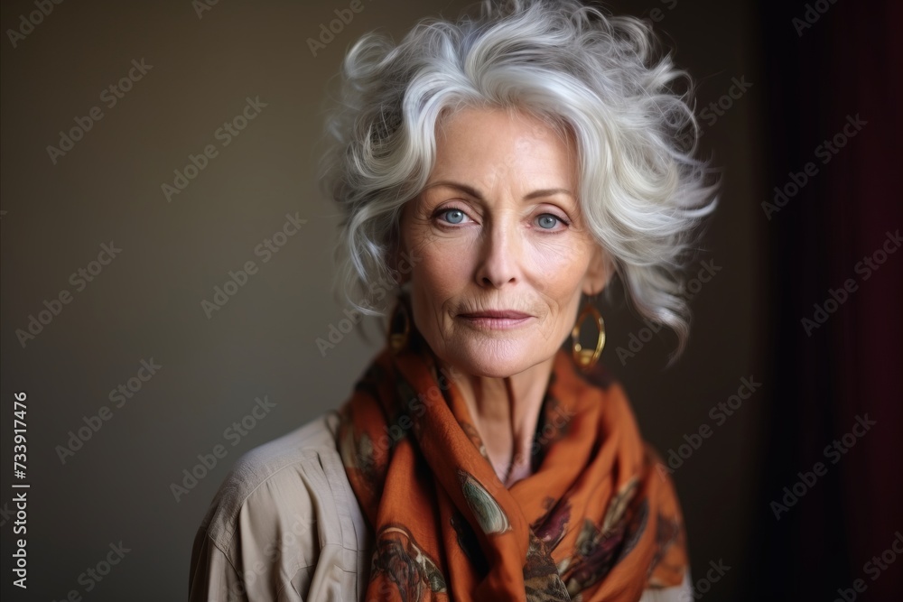 Portrait of a beautiful senior woman with scarf looking at the camera Portrait of a beautiful senior woman with scarf looking at the camera