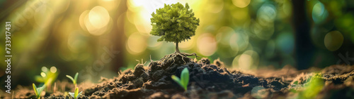 Plant Trees for Carbon Sequestration and Oxygen Restoration. Plant tree to offset carbon emissions and restore vital oxygen to the earth. earth hour concept, eco concept photo